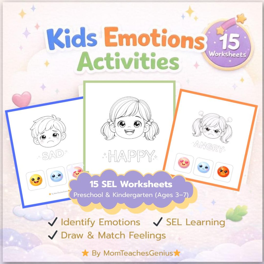Kids Emotions Worksheets for Preschool and Kindergarten SEL Activities ...