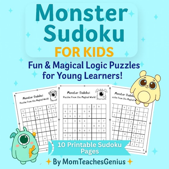 Monster Sudoku Puzzles for Kids | Printable Logic Game (PDF) - Etsy Israel