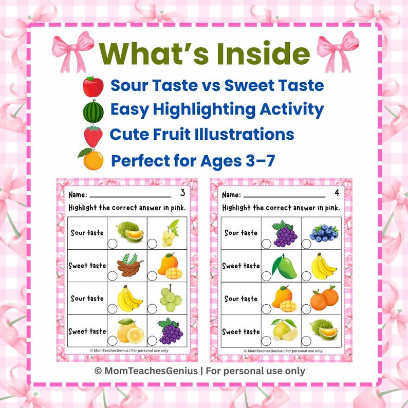 Fruit Sorting Worksheets | Sweet or Sour Taste Activity | Preschool ...