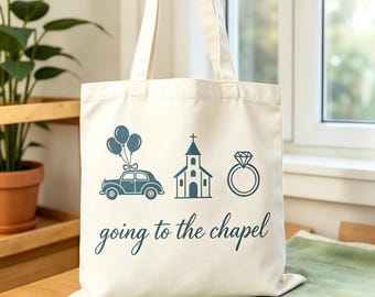 Going to the Chapel Embroidered Tote Bag, Custom Wedding Canvas Handbag, Personalized Bridal Gift