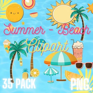 Zomer- en strand-clipart - leuke afbeeldingen - zomerfeest - digitale clipartbundel - png-bundel