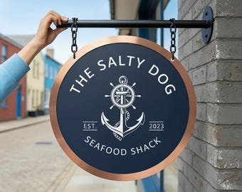 Outdoor Double Sided Hanging Blade Business Sign: Exterior Metal Storefront Logo Sign
