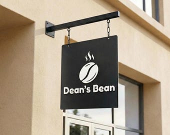 Custom Business Sign Outdoor | Hanging Shop Sign with Bracket | Custom Steel Business Signage