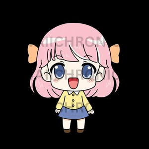 Kawaii Chibi style pink hair infant cute sweet baby adorable girl digital PNG printable anime clipart for custom gift & personalized item