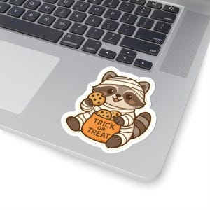 Cute Raccoon Trick or Treat Kiss-Cut Sticker For Journal Home Decor Halloween Decor Fun Laptop Sticker Gift for Kids Party Favors, Cute Art
