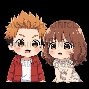 Chibi sweet couple Kawaii couple anime Clipart fun lovely cartoon boy and girl printable image ideal for custom gift & personalized item