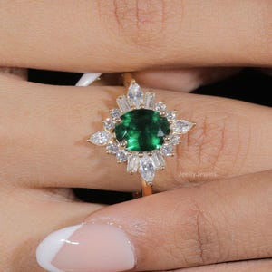 Anello vintage con diamante verde taglio ovale, anello di fidanzamento in oro massiccio ispirato all'Art Déco, anello nuziale, anello da sposa audace per donna, anello regalo