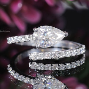 3.5 TCW Pear Cut Moissanite Bypass Ring For Her Open Wrap Engagement Ring White Gold Wedding Ring Diamond Statement Ring