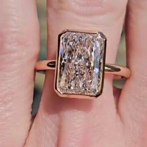 4 Carat Radiant Full Bezel Set Moissanite  Solitaire Ring Engagemet Ring Wedding Ring Promise Ring Solid Yellow Gold Ring