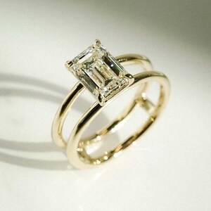 Emerald 2,5 CT Moissanite Diamond griffenzetting dubbele band verlovingsring diamanten ring voor haar voorstel Ring verjaardag cadeau belofte ring