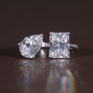 Toi Et Moi Ring Pear And Radiant Cut Moissanite Ring For Women Two Stone Toi Et Moi Engagement Ring Sterling Silver Diamond Gift For Her