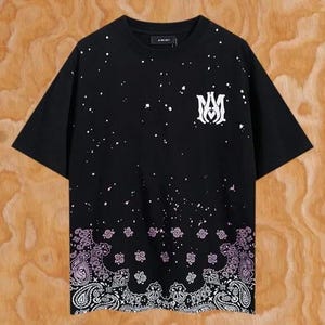 Camiseta Amiri, camisetas casuales de hip-hop Amiri, camiseta Amiri con gráficos premium, cuello redondo de algodón de moda, manga corta, estampado de letras