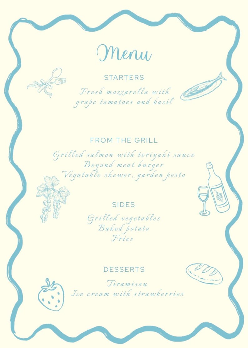 Editable Menu Template – Light Blue Squiggly Line Design (canva) - Etsy ...