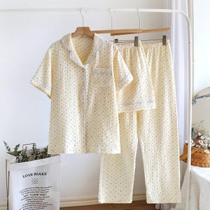 Muslin Cotton Pajama Set: Polka Dot 3-Piece Women's Loungewear
