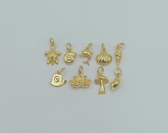 Miniaturowe zawieszki z litego złota 14K i 10K | Motywy marynistyczne, lotos, grzyb