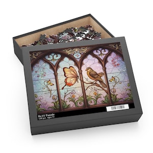 Stained Glass Butterfly & Bird Puzzle: Vintage Fantasy Design