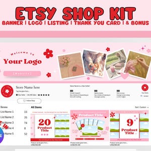 Rot & Weiß-Thema | Etsy Shop Branding Kit Canva Vorlagen | Bearbeitbares Logo, Banner, Dankeskarte | Small Business Brand Design Bundle