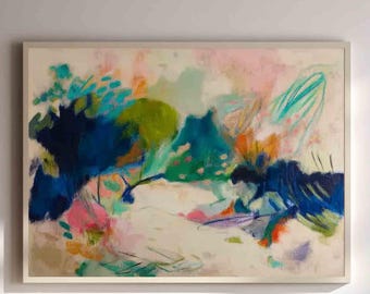 Colorful Textured Painting,Original landscape wall art Tropical Rainforest Landscape Painting Vibrant Abstract Nature Scene Rustic Decor