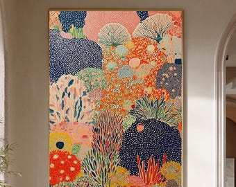 Original Colorful Floral Oil Painting on Canvas, Abstract Japanese Wall Art