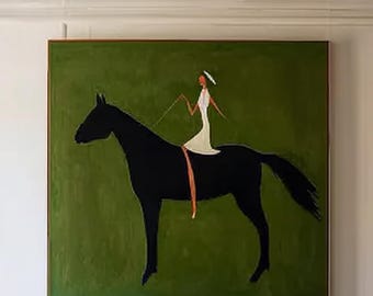 Original Gemälde mit Pferden auf der Leinwand, Pferderennen und Reiter, Pferderennen, Pferderennen, Pferderennen und Reiter