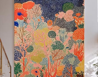 Colorful Japanese canvas painting,Original colorful floral canvas oil painting,abstract floral wall art,textured floral art,Home decor art
