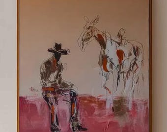 Abstract Cowboy Painting, Textured Western Wall Art, Expressionist Bullfighter Canvas