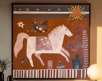 Japanische Pferdewandkunst, Abstrakte Pferdeleinwand, Originalgemälde, Retro-Pferdebilder, abstrakte Pferdebilder