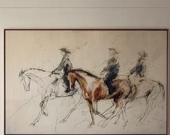 Original Cowboy Horse Oil Painting, Large Framed Canvas, Western Wall Art
