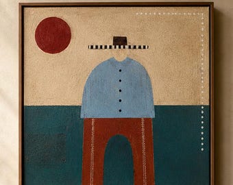 Minimalist Figure Wall Art, Mid Century Canvas Painting, Modern Abstract Portrait, Neutral Home Decor
