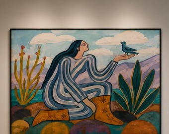 Große Western Cowgirl Leinwand Kunst Abstrakte Cowgirl Figuren Malerei Strukturierte Wandkunst, minimalistische Figurenmalerei Tropische Landschaftskunst