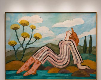 Große Western Cowgirl Leinwand Kunst Abstrakte Cowgirl Figuren Malerei Strukturierte Wandkunst, minimalistische Figurenmalerei Tropische Landschaftskunst