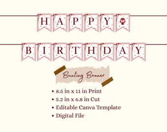 Red Birthday Banner Template Editable Canva Digital Download | Red Birthday Party Banner | Red Party Decoration Printable