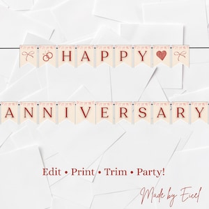 Red & Cream Anniversary Banner Printable | Happy Anniversary Sign Digital | Anniversary Bunting | Anniversary Decoration | Anniversary Party
