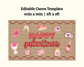 Happy Galentine’s Banner Editable Template | Happy Valentine’s Day Banner | Red Happy Galentine’s Banner Decoration | Girls Valentines Party