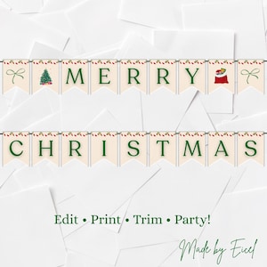 Printable Christmas Banner | Red & Green Holiday Bunting | Festive Merry Christmas Garland | Christmas Decoration | Christmas Bunting Flags