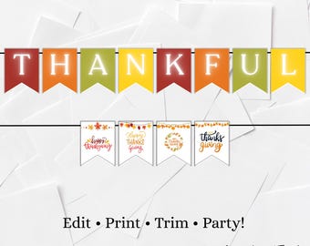 Printable Thankful Bunting Flags Happy Thanksgiving Banner Thanksgiving Decorations Thanksgiving PDF Fall Colors Fall Bunting Autumn Bunting