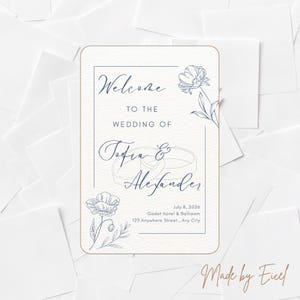 Flower Rings  Something Blue Minimalist Wedding Welcome Board Sign Template | Elegant Printable Poster | Canva Template | Digital Download