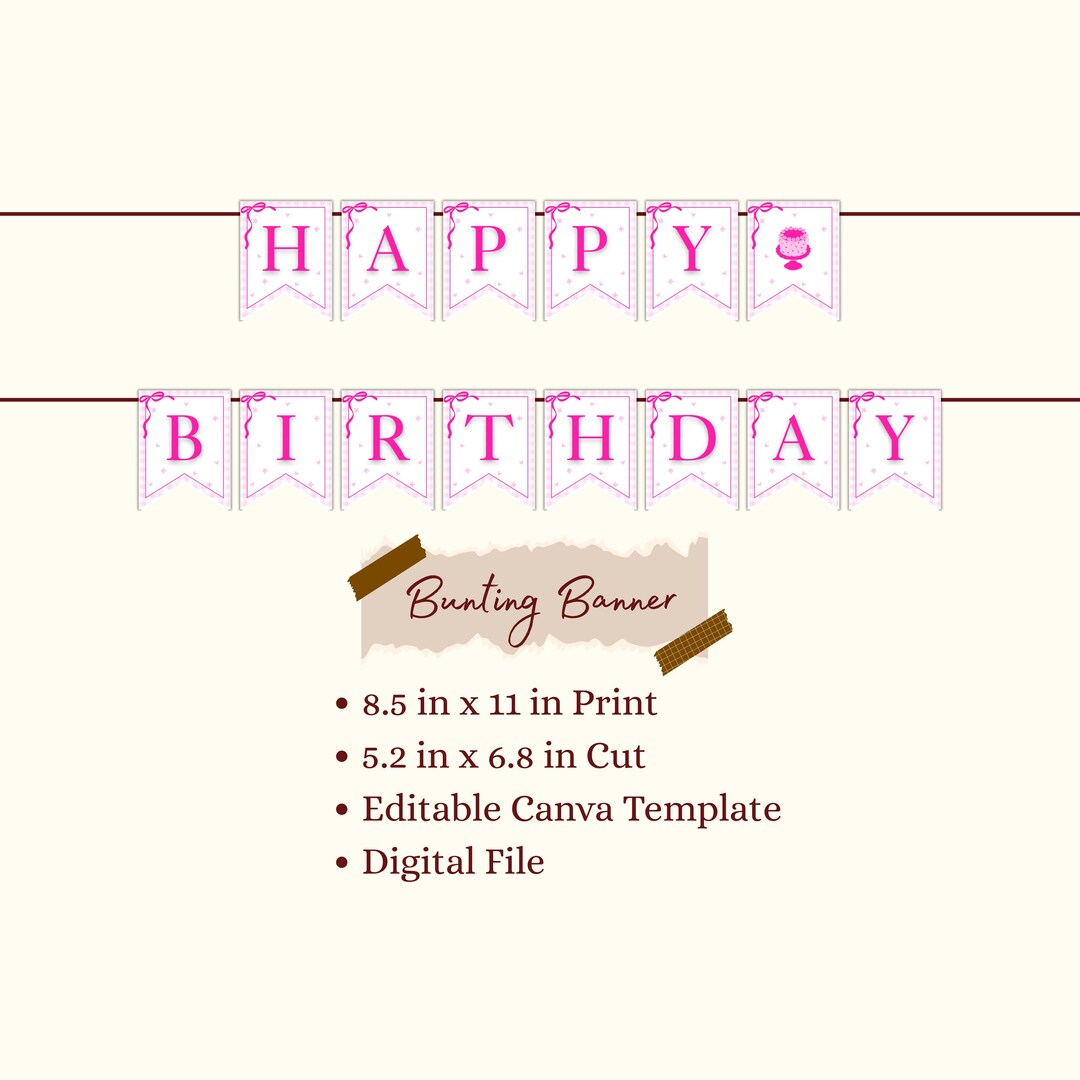 Pink Birthday Banner Template Editable Canva Digital Download | Pink ...