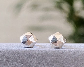 Micro Fragment Stud Earrings in Sterling Silver, dainty, minimal, faceted, geometric, edgy, post,  nugget, second hole stud, gift for mom