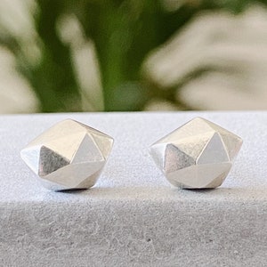 Tiny Sterling Silver Fragment Stud Earrings, faceted, edgy, geometric, nugget, recycled, conflict free, wabi-sabi, gift for wife image 1