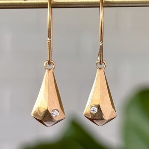 Crystal Fragment gold Vermeil Diamond Dangle earrings, faceted, edgy, geometric, nugget, recycled, conflict free, wabi-sabi, gift for wife