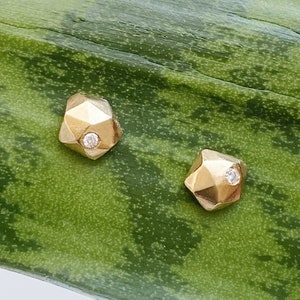 Micro Fragment Diamond Stud Earrings in Gold Vermeil, Vermeil and Diamond Faceted Stud Earrings, Geometric, second hole, edgy, nugget