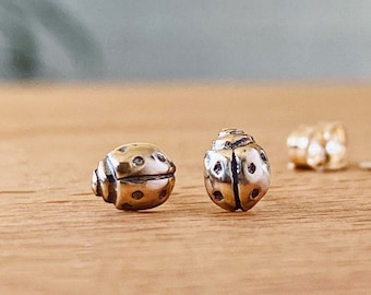 Gold Ladybug Stud earrings, solid gold, ladybird stud earrings, cute beetle earrings, gift for daughter, gift for sister, darling post