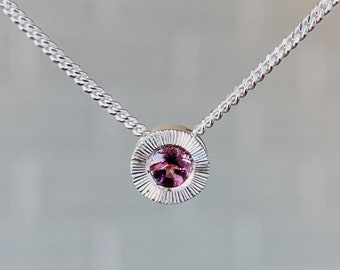 Pink Tourmaline Small Aurora October Birthstone Necklace in Sterling Silver, birthday, mom, new mom, mothers day, gift, present, engraved