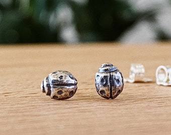 Sterling Silver Ladybug Stud Earrings, ladybird stud earrings, cute beetle earrings, polka dot, gift for daughter, gift for sister, darling