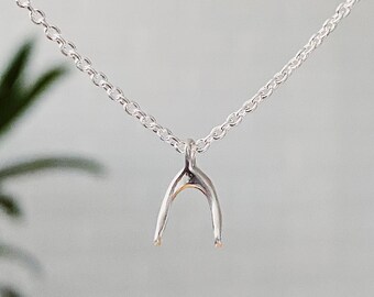 Wishbone Silver Necklace, Dainty Silver Lucky Wish Bone, Good luck charm, Gift for Sister, Gift for Mom, Gift for Graduate