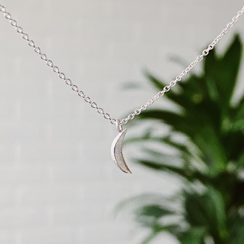 Micro Wisp Moon Necklace, Textured Crescent Moon, Dainty crescent, Good luck charm, waning crescent, waxing crescent, Moon Phase, Eid image 1