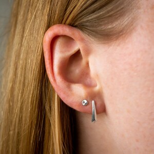 Silver tapered fragment stud earrings, minimal geometric studs, bar stud, modern stud earrings, carved, faceted, deco post earrings, gift image 3