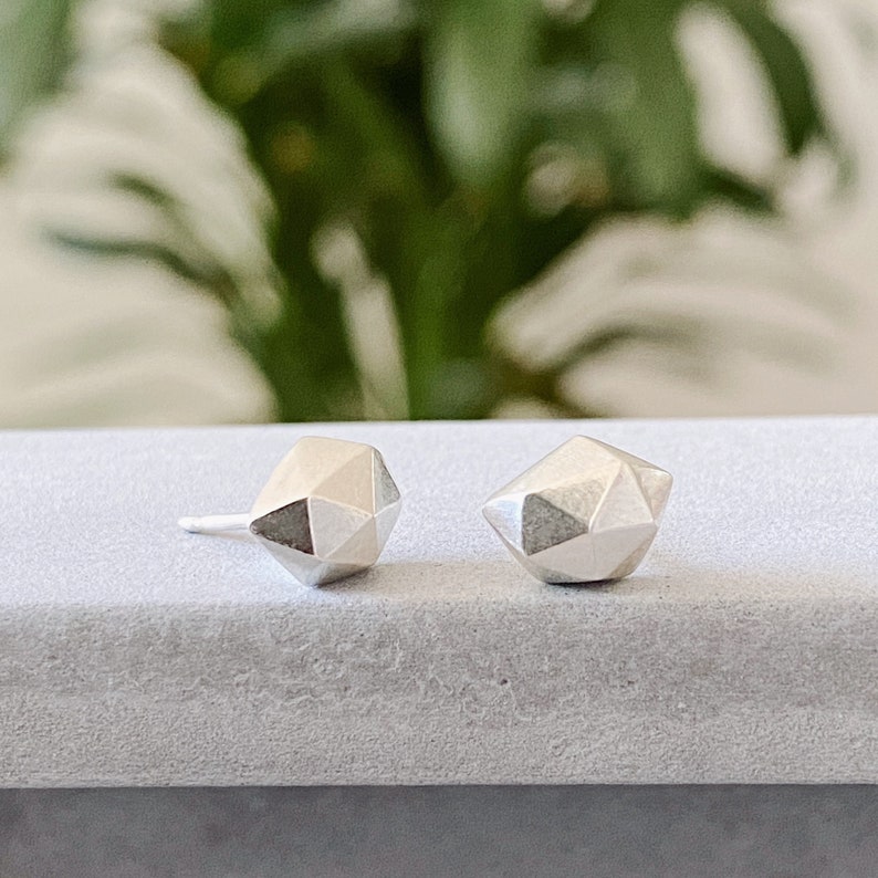 Tiny Sterling Silver Fragment Stud Earrings, faceted, edgy, geometric, nugget, recycled, conflict free, wabi-sabi, gift for wife image 2