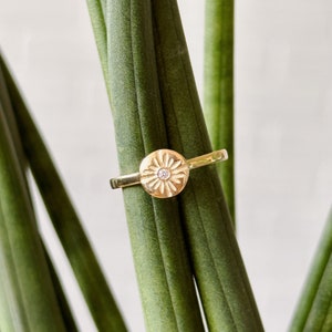 Small Lucia Sunburst Diamond Ring, stacking ring, gold and diamond stacker, flower, rays, positive energy, good vibes, conflict free ring image 5